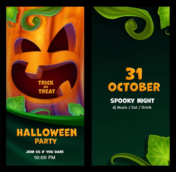 Upiorna Dynia Halloween Halloween Party Baner Zaproszenie Wektor Ilustracja — Wektor stockowy