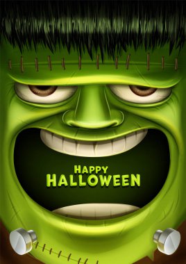 Frankenstein monster for Halloween, Halloween party invitation banner, vector illustration  clipart