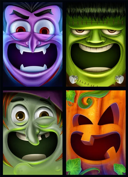 Set Monsters Voor Halloween Party Uitnodiging Banners Vector Illustratie — Stockvector