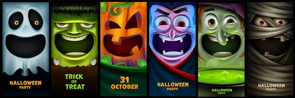 Set Van Verticale Graphics Voor Halloween Met Monster Vampier Heks — Stockvector