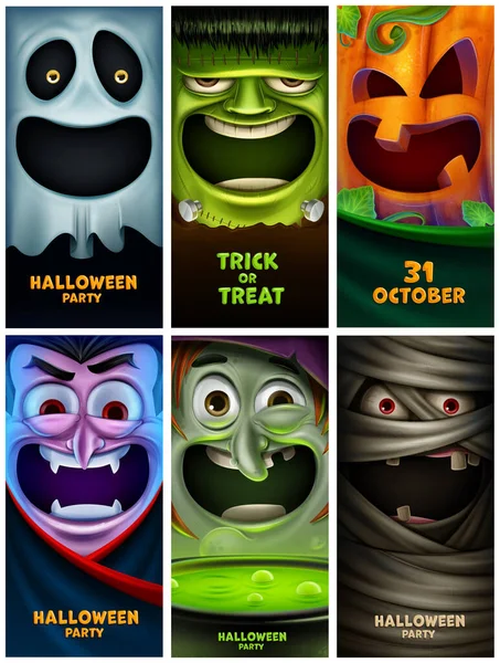 Set Van Verticale Graphics Voor Halloween Met Monster Vampier Heks — Stockvector