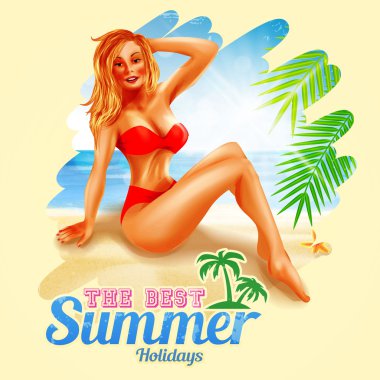 summer holidays with girl clipart