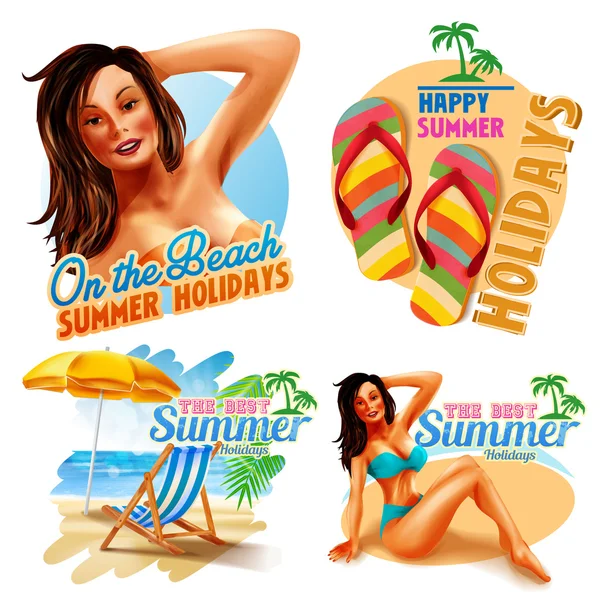 Zomer stickers illustratie — Stockvector