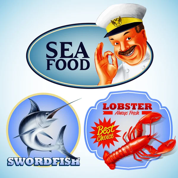 SEAFOOD menu with  CAPTAIN — Stock Vector
