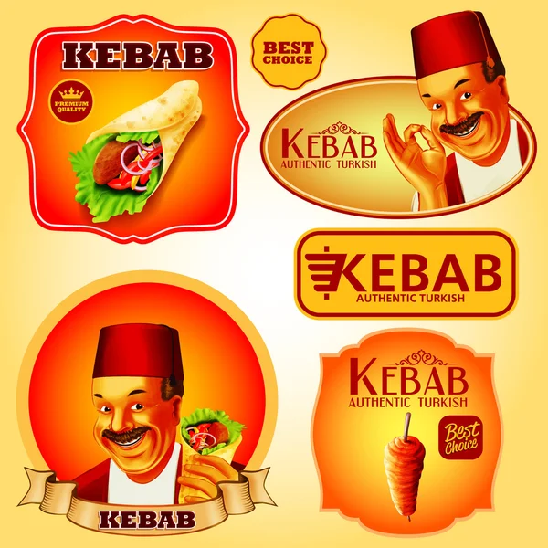 Pegatinas premium kebab turco — Vector de stock