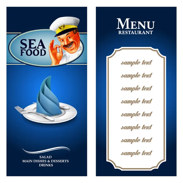 Menu SEAFOOD com CAPTAIN — Vetor de Stock