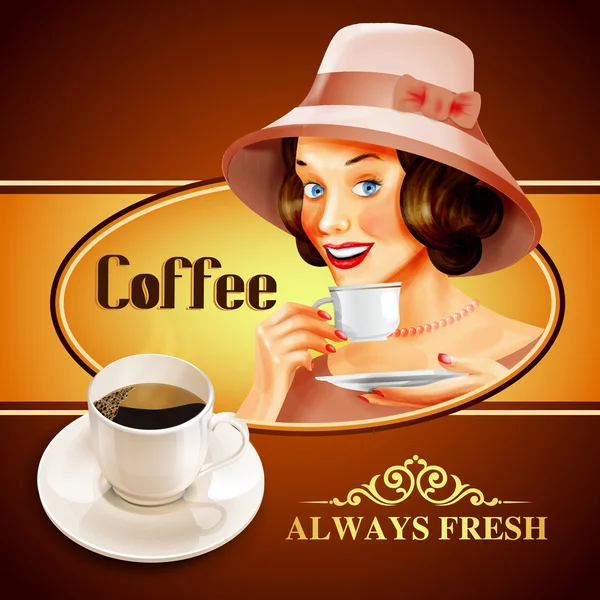 VINTAGE COFFEE GIRL — Stock Vector