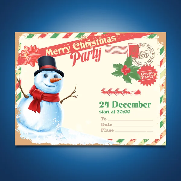 Party  xmas snowman card — Stock Vector