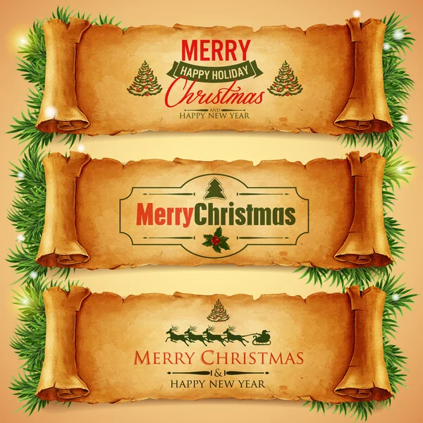 Pancartas con letras de Feliz Navidad — Vector de stock
