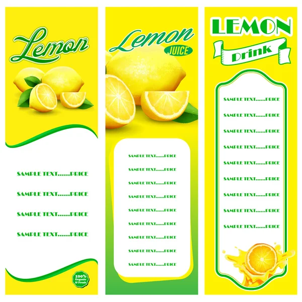 Menu al limone naturale — Vettoriale Stock