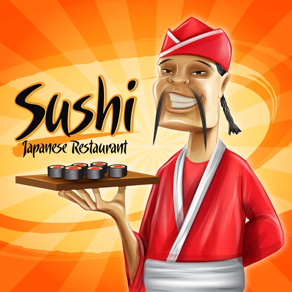 Menu de sushi com cozinheiro — Vetor de Stock