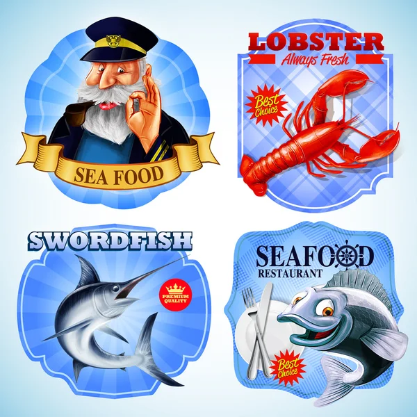 Seafood menu stickers — Stock Vector
