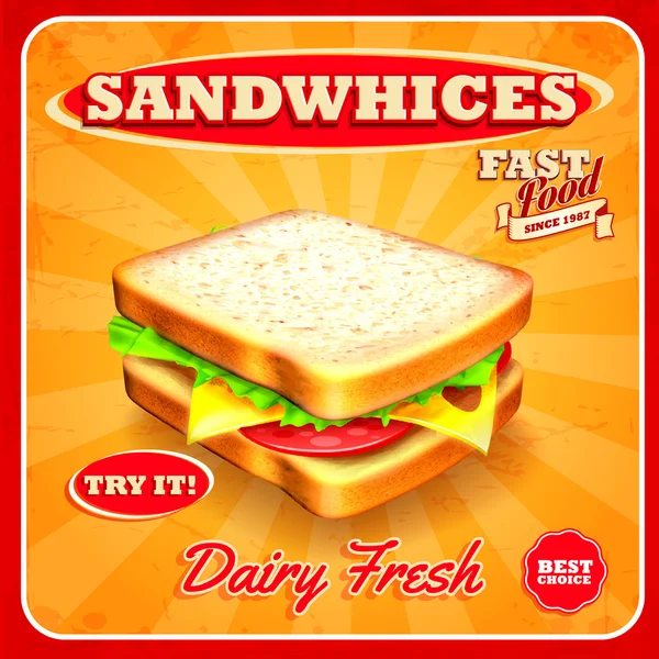 Verse sandwich voedsel — Stockvector