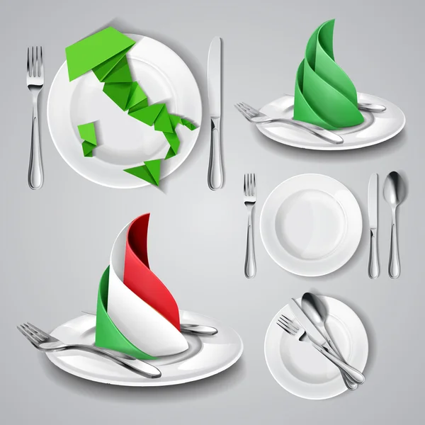 Couverts : couteau et fourchette, cuillère, assiette — Image vectorielle