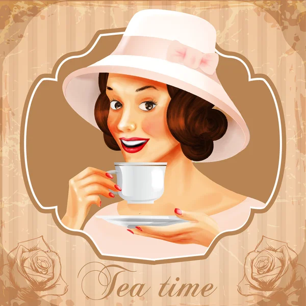 Vintage Tea Girl — Stockvektor