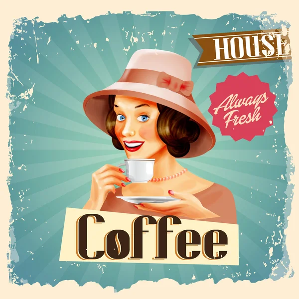 Vintage kahve kız — Stok Vektör