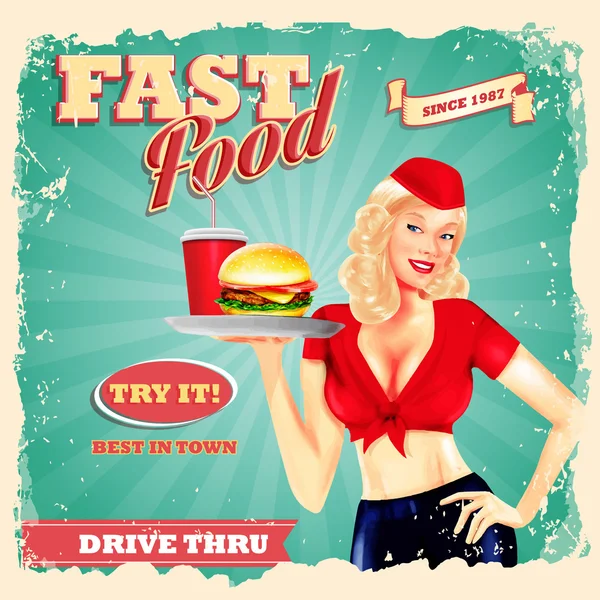 Retro banner fast food — Stock Vector