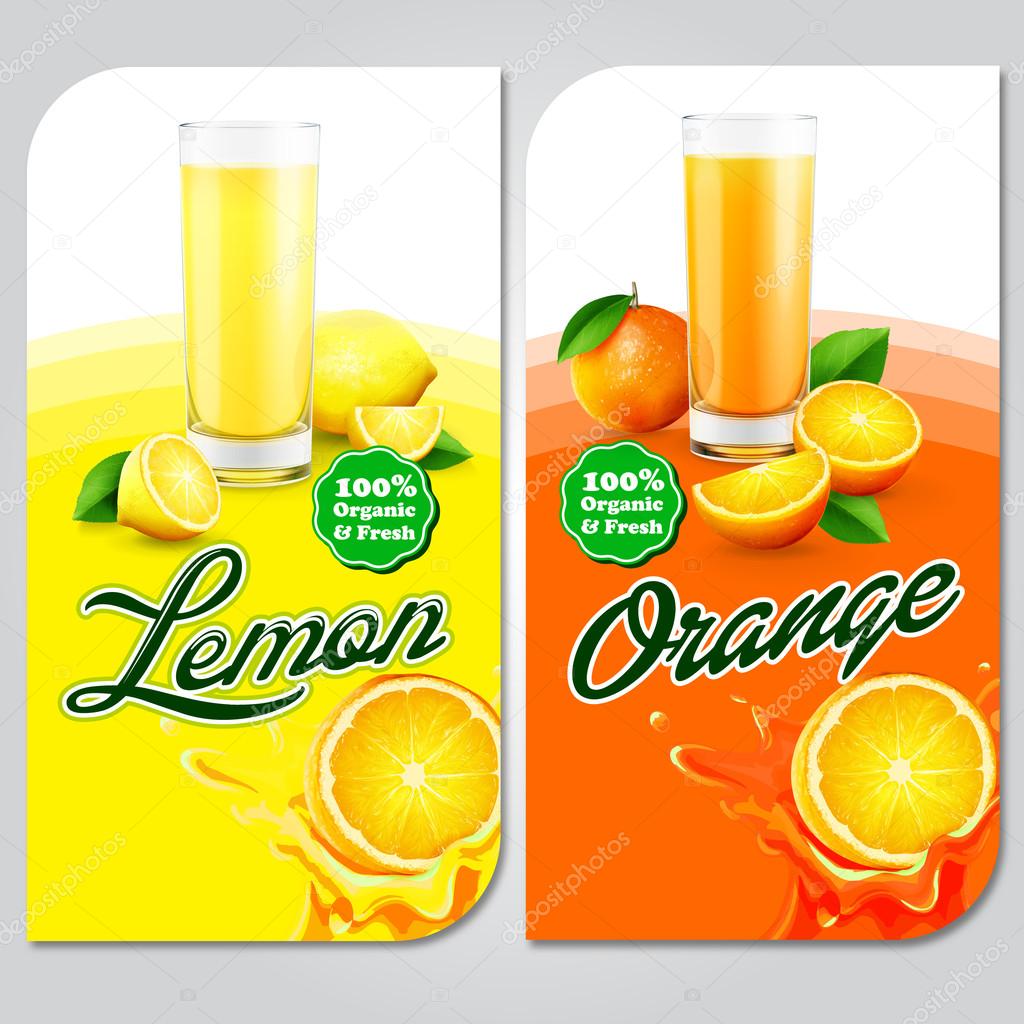 fresh lemon and orange with juice
