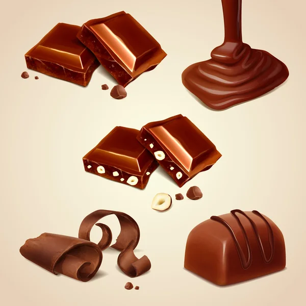 Sabrosas piezas de chocolate — Vector de stock