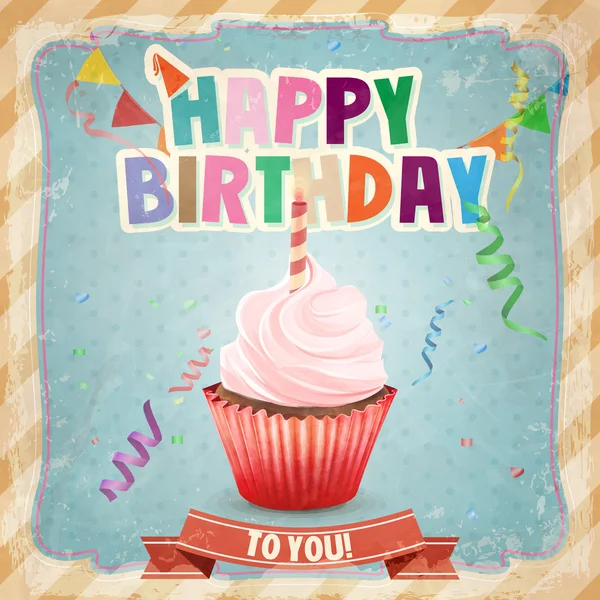 カップケーキ付きの幸せな誕生日カード — ストックベクタ