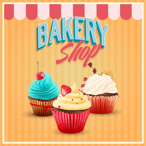 Padaria loja com cupcakes — Vetor de Stock