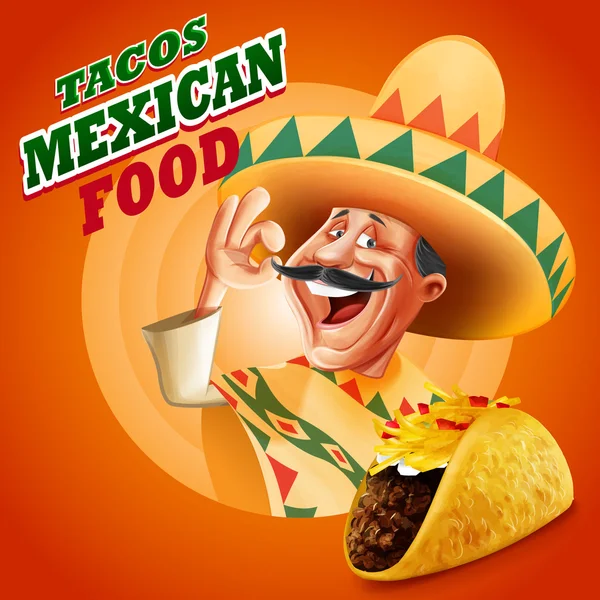 Chef de tacos de comida mexicana — Vector de stock