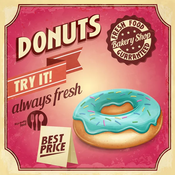 Vintage donuts poster with label — Stock Vector © Donnay 34985919