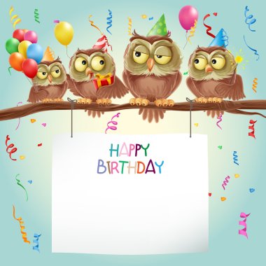 happy birthday card with owls