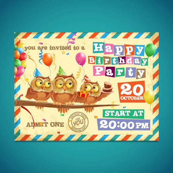 Cartão de aniversário feliz com corujas —  Vetores de Stock