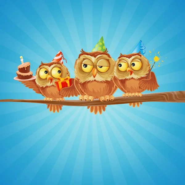 Happy birthday banner with owls — стоковый вектор