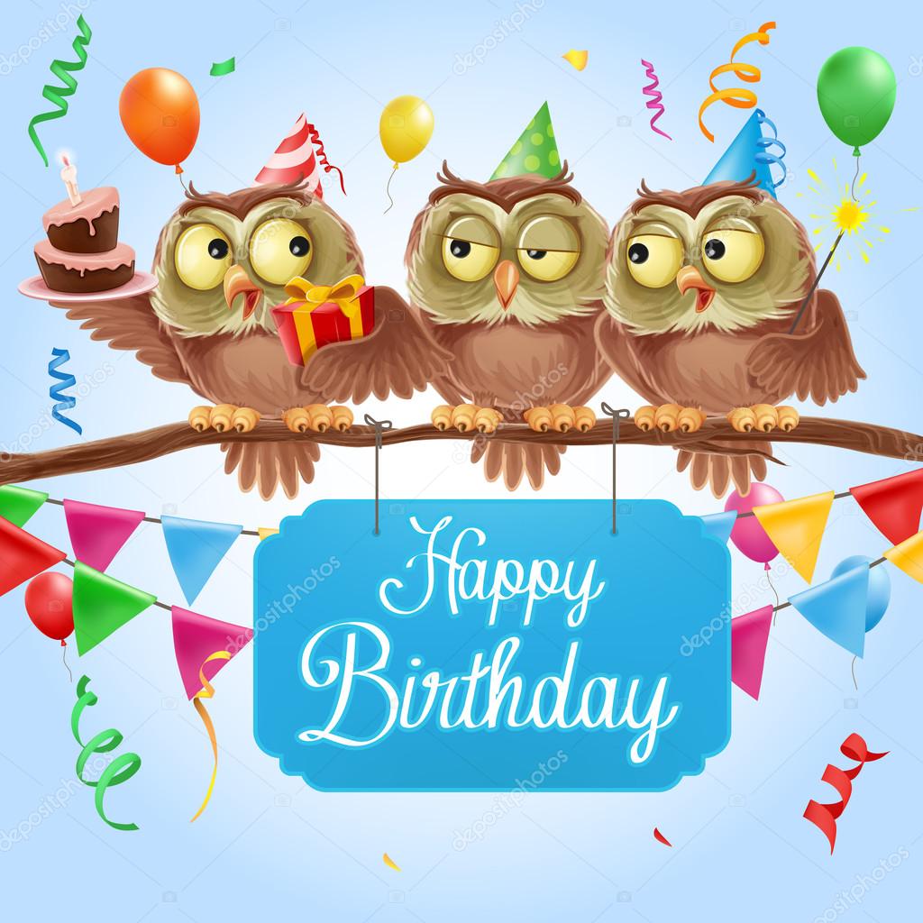 Banner zum Geburtstag mit Eulen lizenzfreie Grafiken