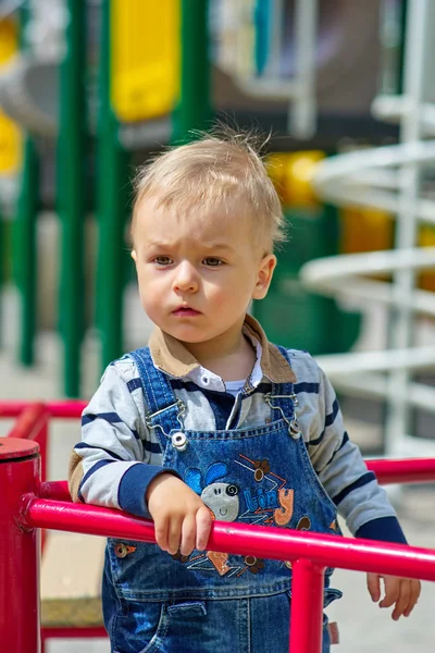 Küçük çocuk parkta duruyor ve Uzaktan görünüyor
