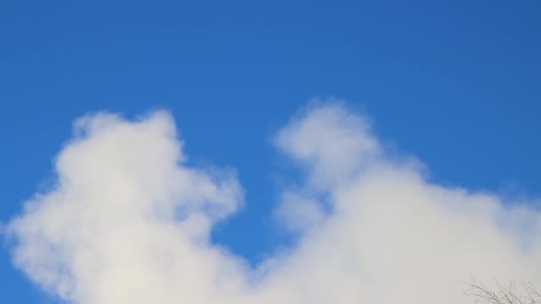 Cumulus blancs nuages contre un ciel bleu comme la fumée d'un tube. — Video