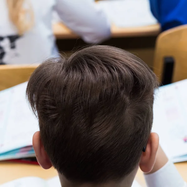 Задня частина голови хлопчика з пишним волоссям на короні . — стокове фото