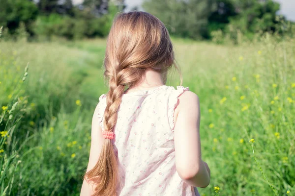 Little girl walks in the field — Stock Photo, Image