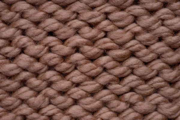 Macro Shot Brown Woolen Knitted Fabric Texture — Stock Photo, Image