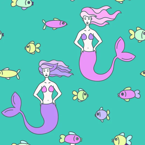 Deniz kızları ve balık desen