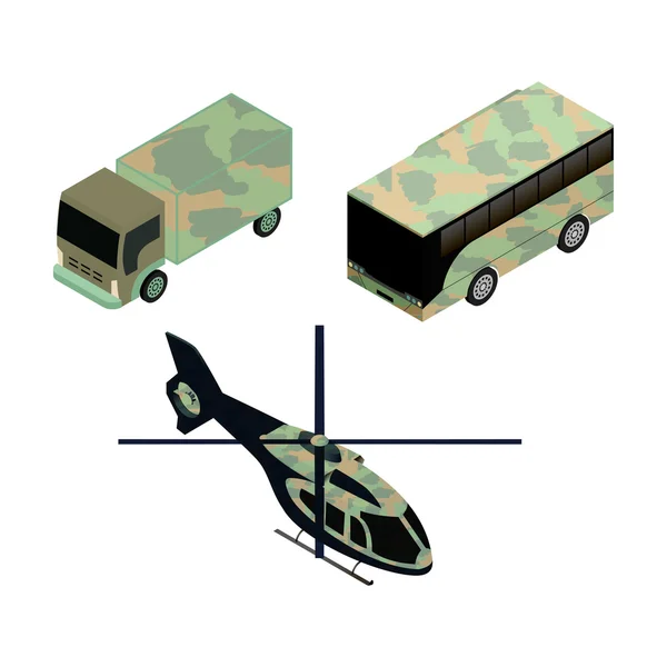Icone isometriche set di veicoli militari — Vettoriale Stock
