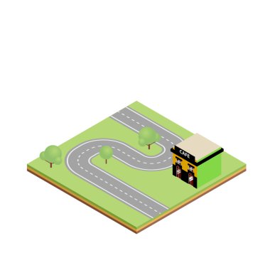 İzometrik köy yolunda Cafe ile