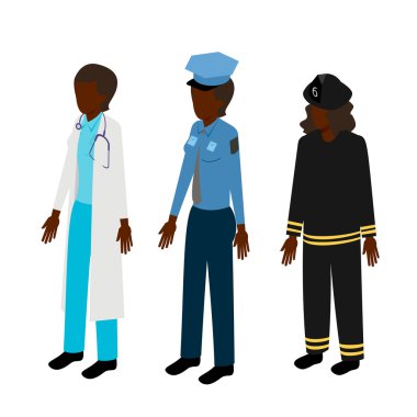 İzometrik kadın kurtarma ekipleri kümesi