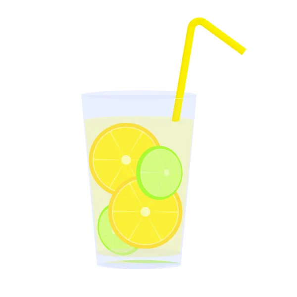 Icône de verre avec limonade, paille et tranches d'agrumes — Image vectorielle