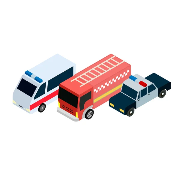 Isometric rescuers cars icons — Stock Vector