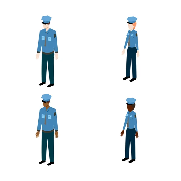 Set of isometric policemen — Stock Vector