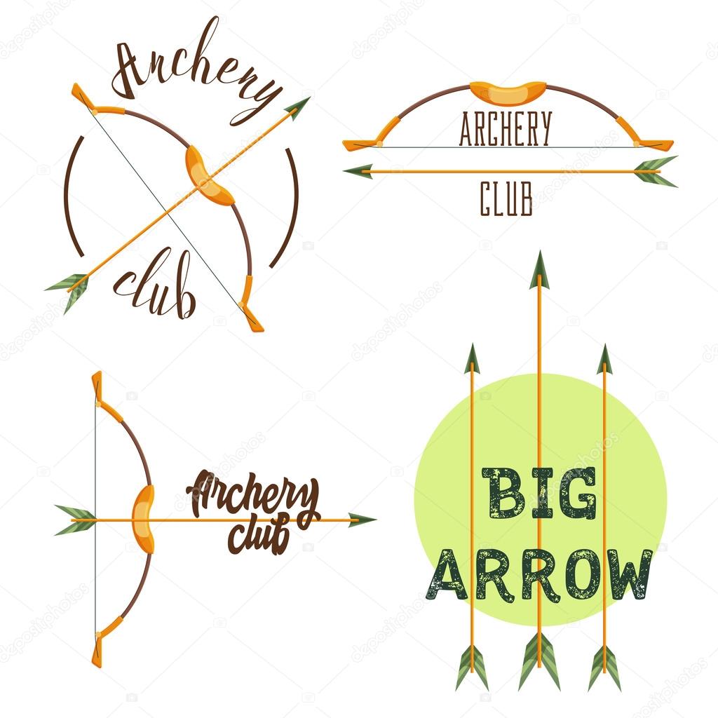 Archery club logo set. Sport emblem with weapon, shooting vector illustration
