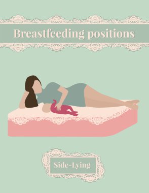 Breastfeeding position Side-Lying, mother and baby vector Breastfeeding position Side-Lying, mother and baby vector
