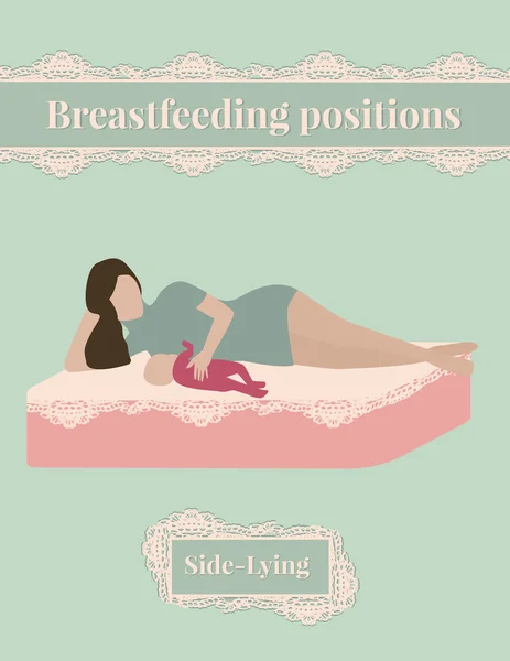Borstvoeding positie kant-Lying, moeder en baby — Stockvector