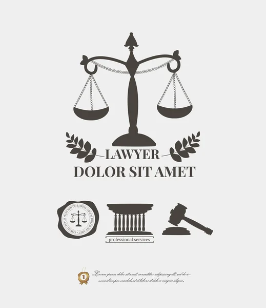 Law firm logos, lawyer weight and gavel attorney label. Typographic elements Royalty Free Stock Vectors