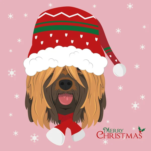 Weihnachtsgrußkarte Vorhanden Briard Oder Brie Schäferhund Mit Schal Und Wollmütze — Stockvektor