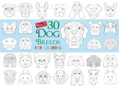 Dog Breeds Collection Cilt 2: Çizgi film tarzında renklendirmek için 30 farklı köpek türü.