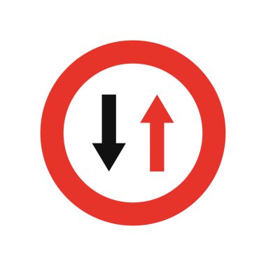 Yuvarlak trafik ışığı beyaz ve kırmızı, beyaz arka planda izole. Öncelik ters yönde.